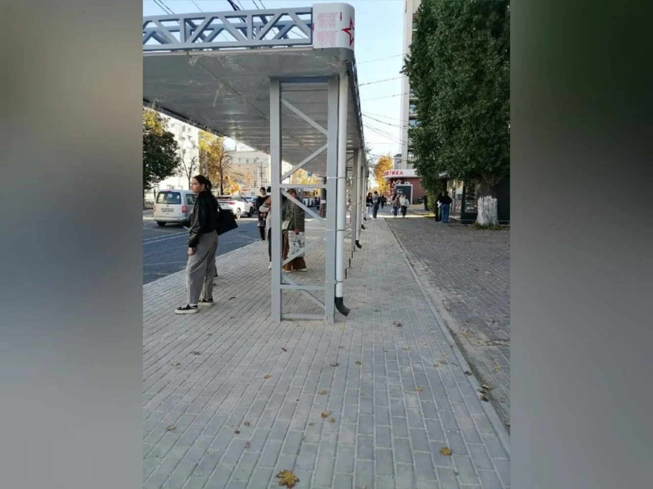 «Зимой тут будет каток?»: воронежец заметил слив воды под ноги пассажирам на новых остановках